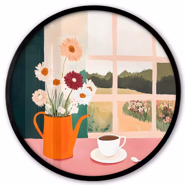Bloemen - Koffie - Raam Fotolijst rond zonder passe partout klein -3d