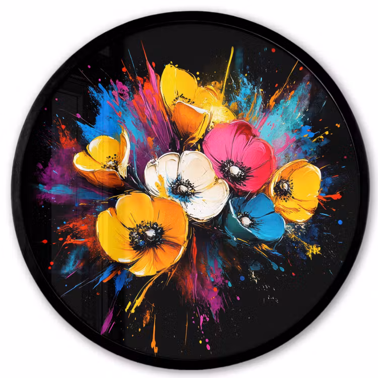 Bloemen - Kleurrijk - Graffiti - Modern - Boeket Fotolijst rond zonder passe partout klein -3d