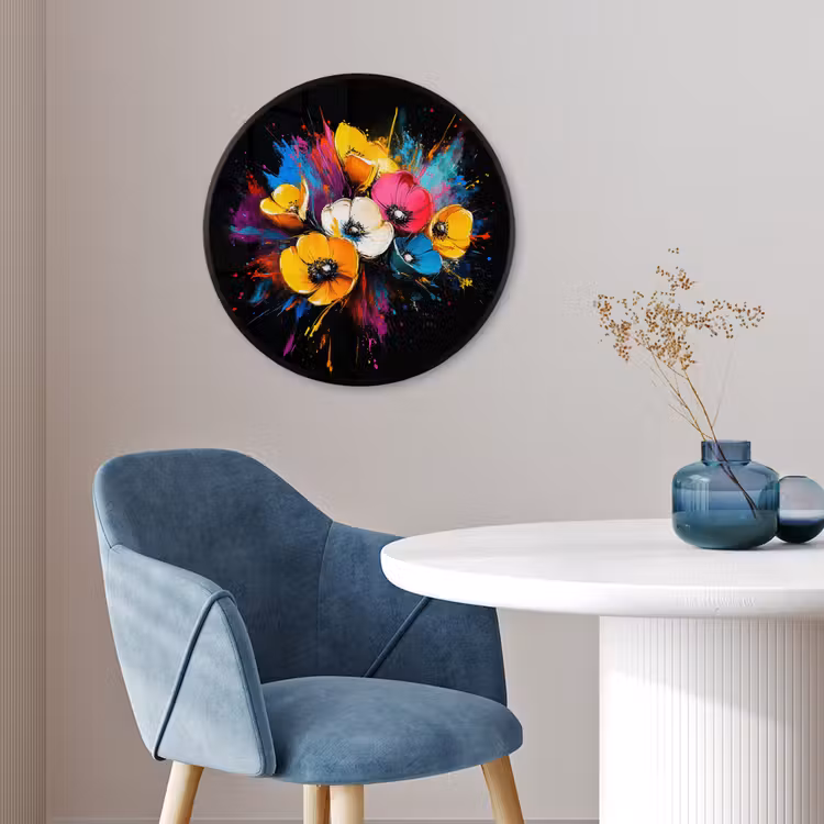 Bloemen - Kleurrijk - Graffiti - Modern - Boeket Fotolijst rond zonder passe partout klein -sfeer2