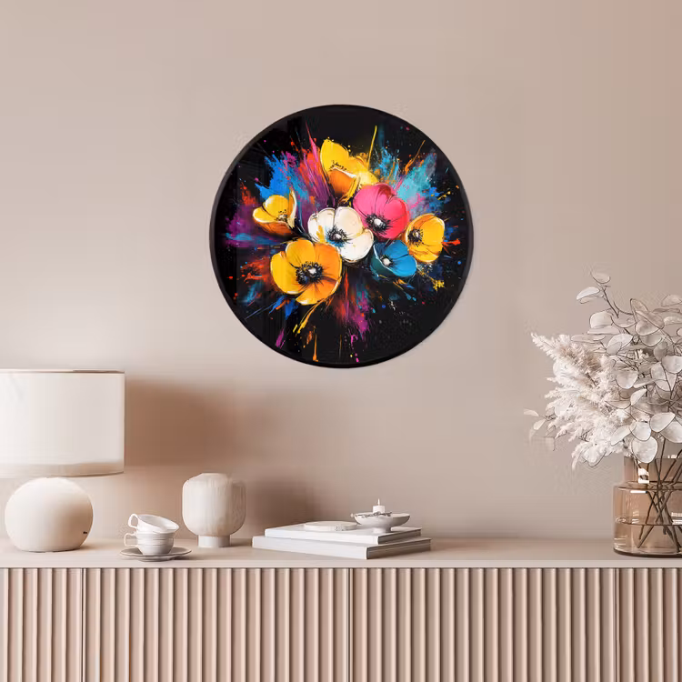 Bloemen - Kleurrijk - Graffiti - Modern - Boeket Fotolijst rond zonder passe partout klein -sfeer3