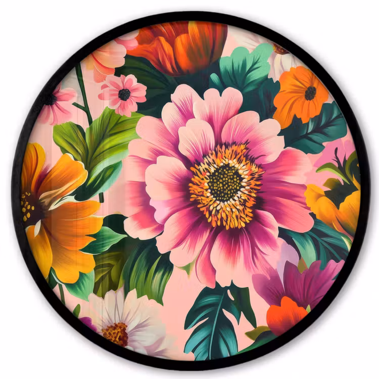 Bloemen - Kleurrijk - Roze Fotolijst rond zonder passe partout klein -3d