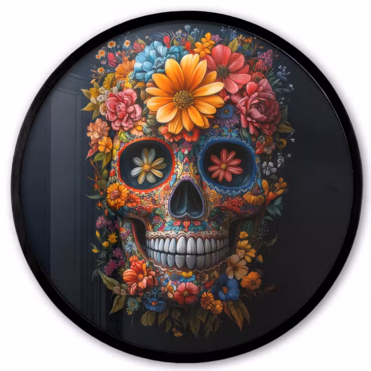 Bloemen - Kleurrijk - Schedel Fotolijst rond zonder passe partout klein -3d