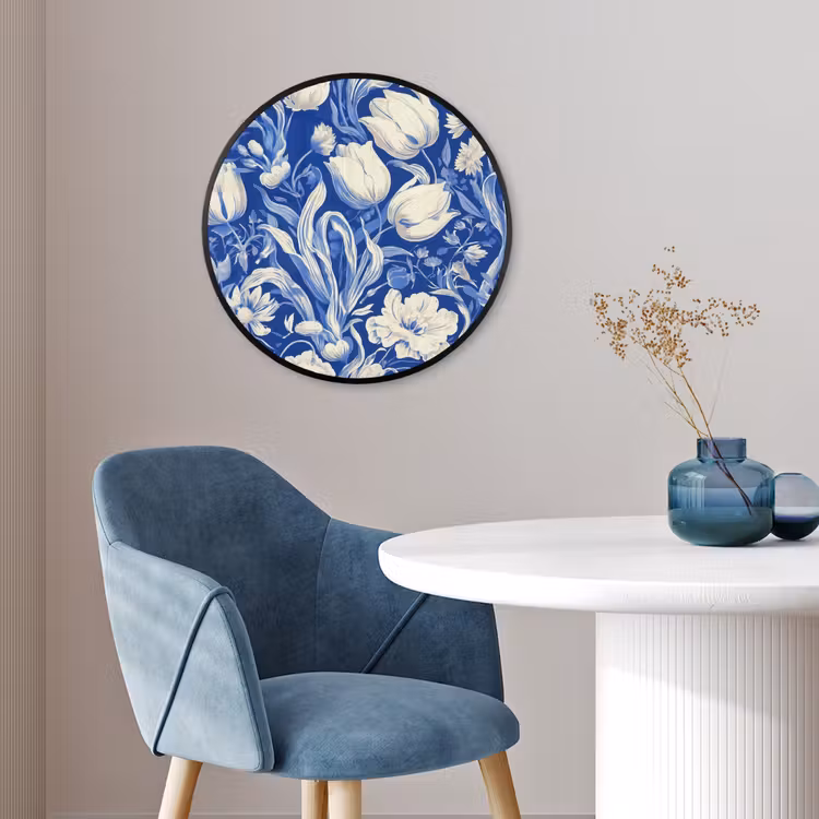 Bloemen - Delfts Blauw - Patroon - Tulp Fotolijst rond zonder passe partout klein -sfeer2