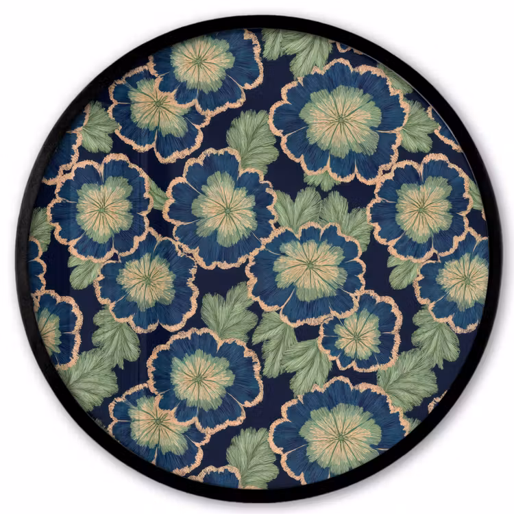 Bloemen - Borduurwerk - Patroon - Blauw - Groen Fotolijst rond zonder passe partout klein 856 -3d