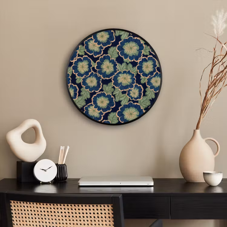 Bloemen - Borduurwerk - Patroon - Blauw - Groen Fotolijst rond zonder passe partout klein 856 -sfeer1