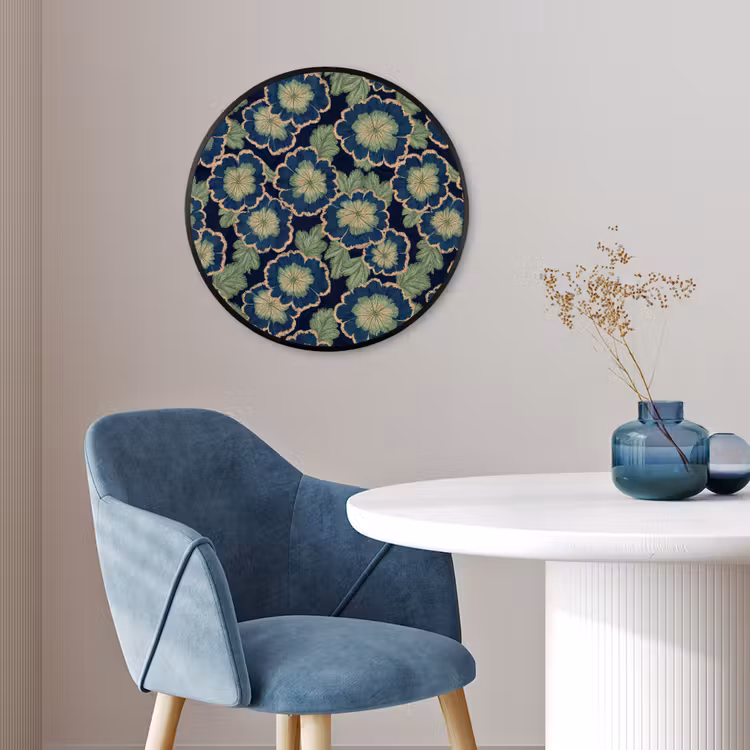 Bloemen - Borduurwerk - Patroon - Blauw - Groen Fotolijst rond zonder passe partout klein 856 -sfeer2