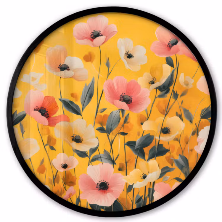 Bloemen - Veld - Geel Fotolijst rond zonder passe partout klein -3d