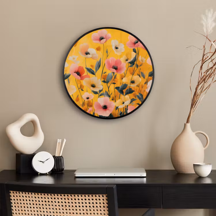 Bloemen - Veld - Geel Fotolijst rond zonder passe partout klein -sfeer1