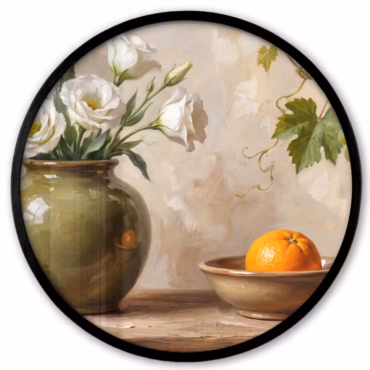 Photo Frame Round - Flowers - Fruit - Still Life - Bloemen - Fruit - Stilleven Fotolijst rond zonder passe partout klein