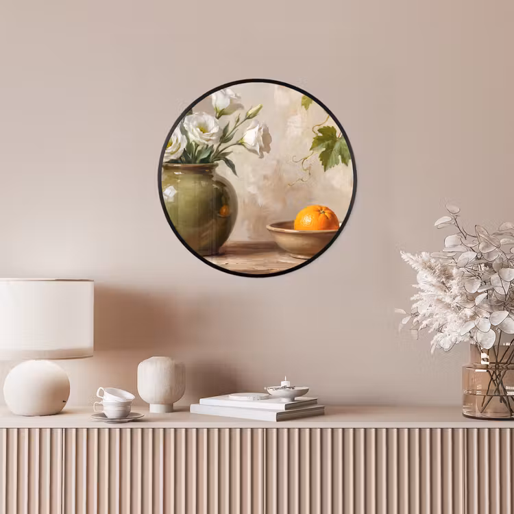 Photo Frame Round - Flowers - Fruit - Still Life - Bloemen - Fruit - Stilleven Fotolijst rond zonder passe partout klein