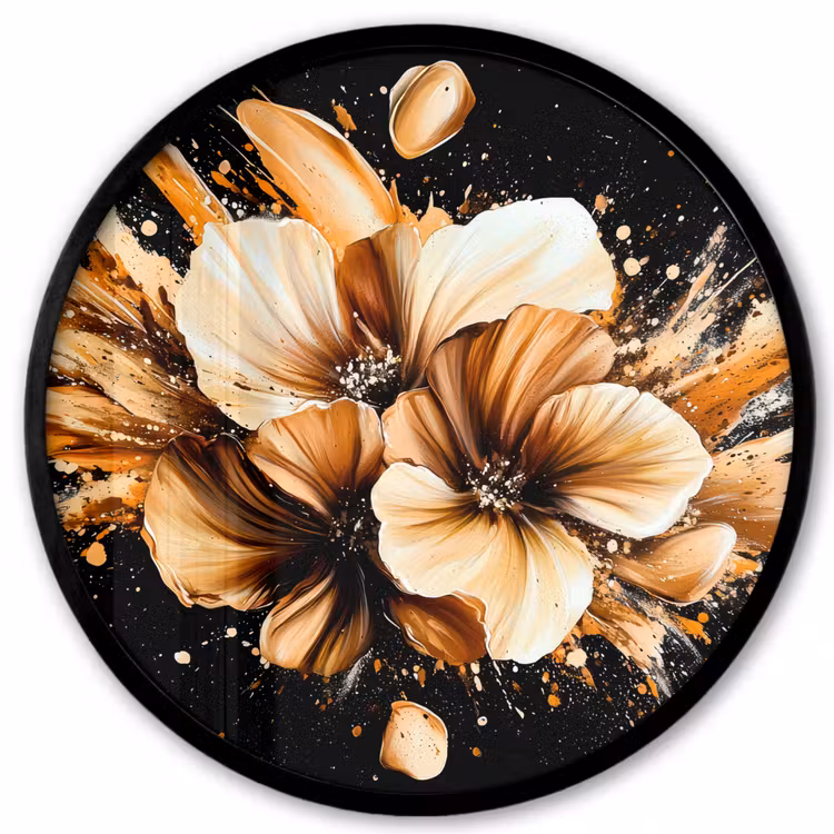 Bloemen - Goud - Graffiti - Zwart - Abstract Fotolijst rond zonder passe partout klein -3d