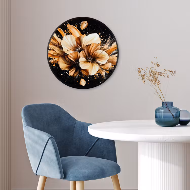 Bloemen - Goud - Graffiti - Zwart - Abstract Fotolijst rond zonder passe partout klein -sfeer2