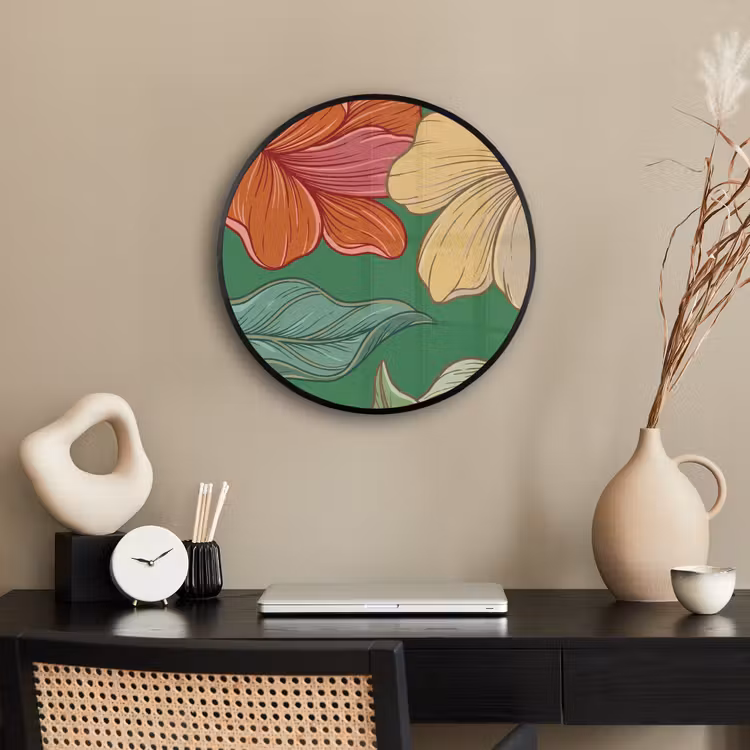 Photo Frame Round - Flowers - Greenery - Illustration - Bloemen - Groen - Illustratie Fotolijst rond zonder passe partout klein