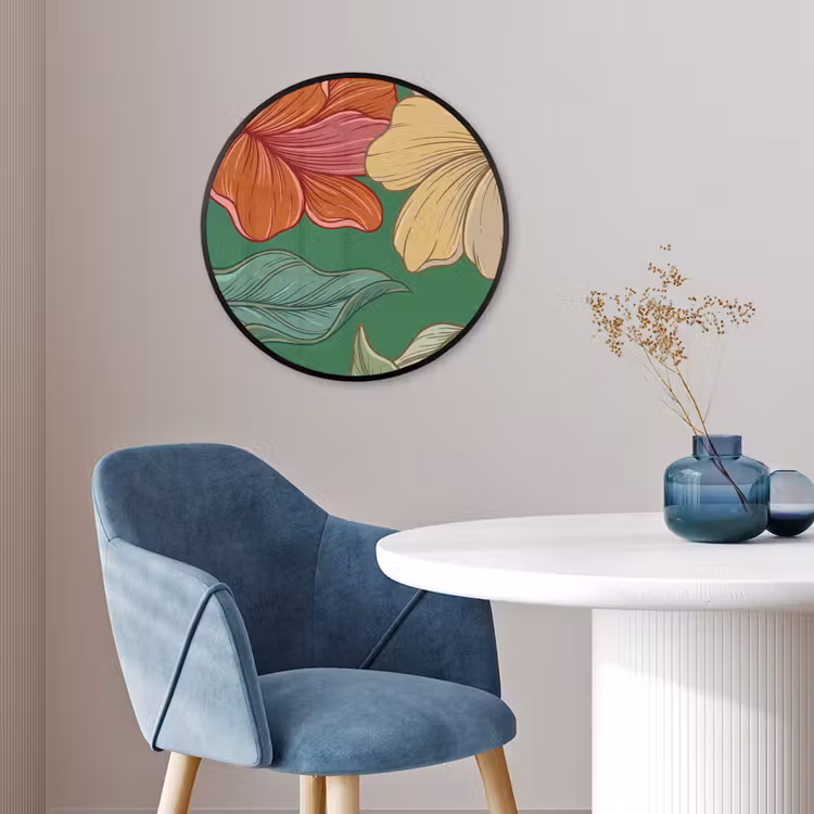 Photo Frame Round - Flowers - Greenery - Illustration - Bloemen - Groen - Illustratie Fotolijst rond zonder passe partout klein