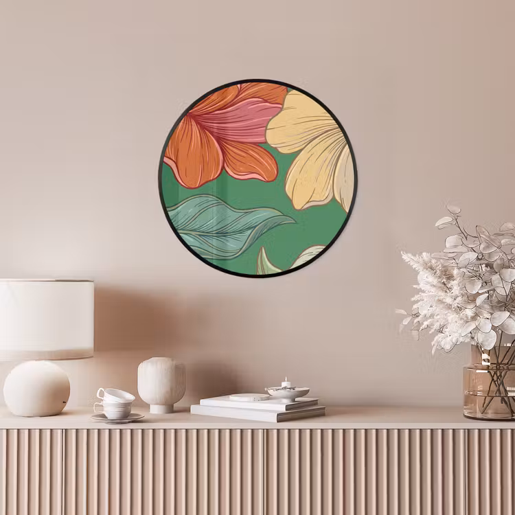 Photo Frame Round - Flowers - Greenery - Illustration - Bloemen - Groen - Illustratie Fotolijst rond zonder passe partout klein