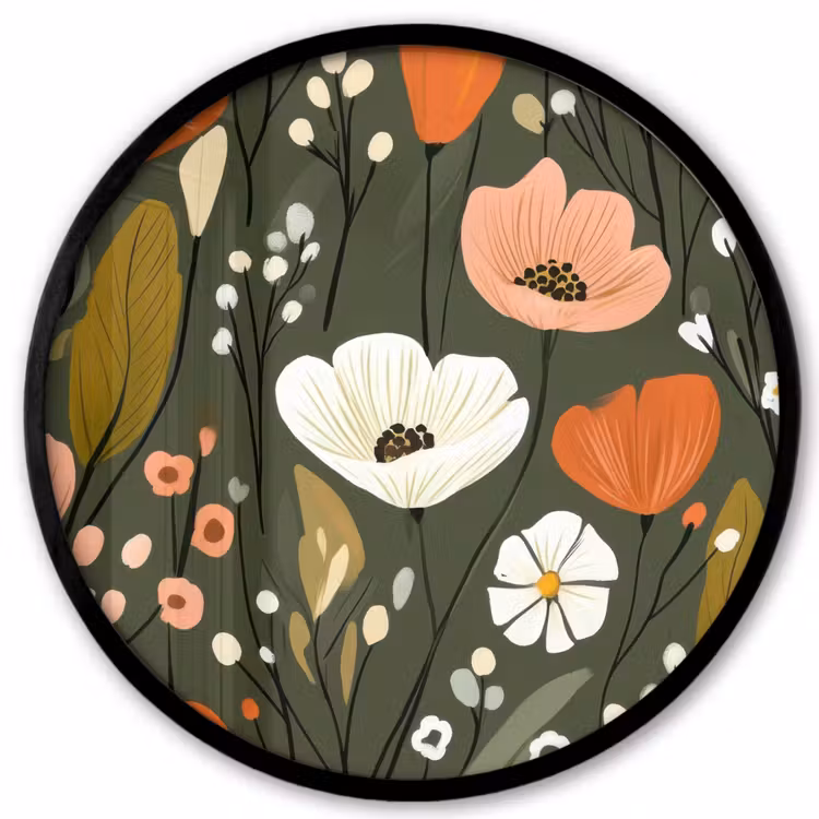 Bloemen - Illustratie - Groen Fotolijst rond zonder passe partout klein -3d