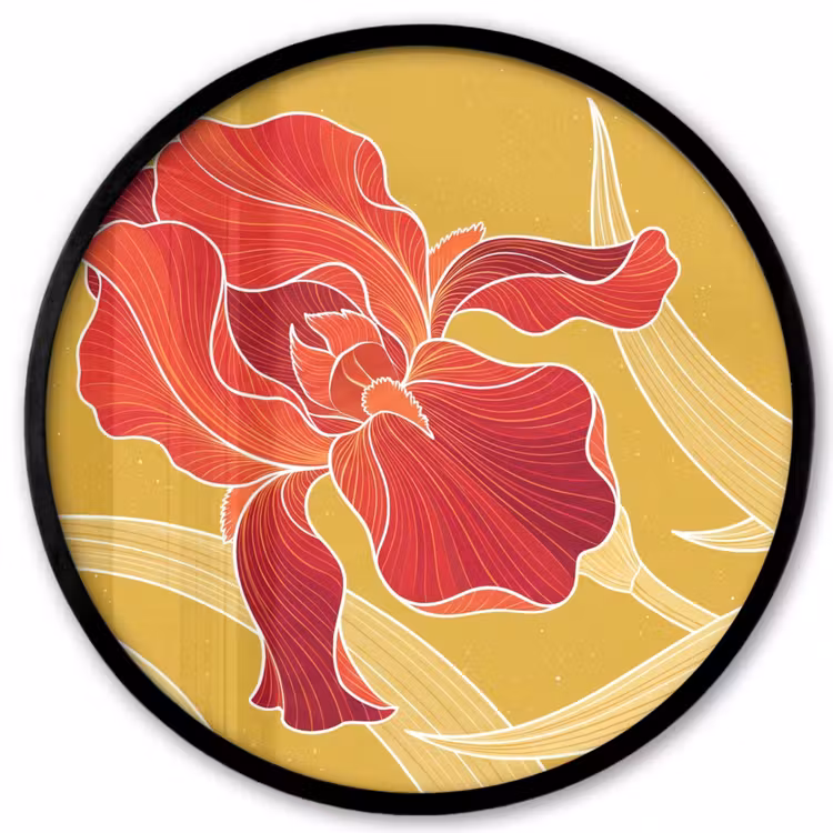 Photo Frame Round - Flowers - Illustration - Red - Bloemen - Illustratie - Rood Fotolijst rond zonder passe partout klein