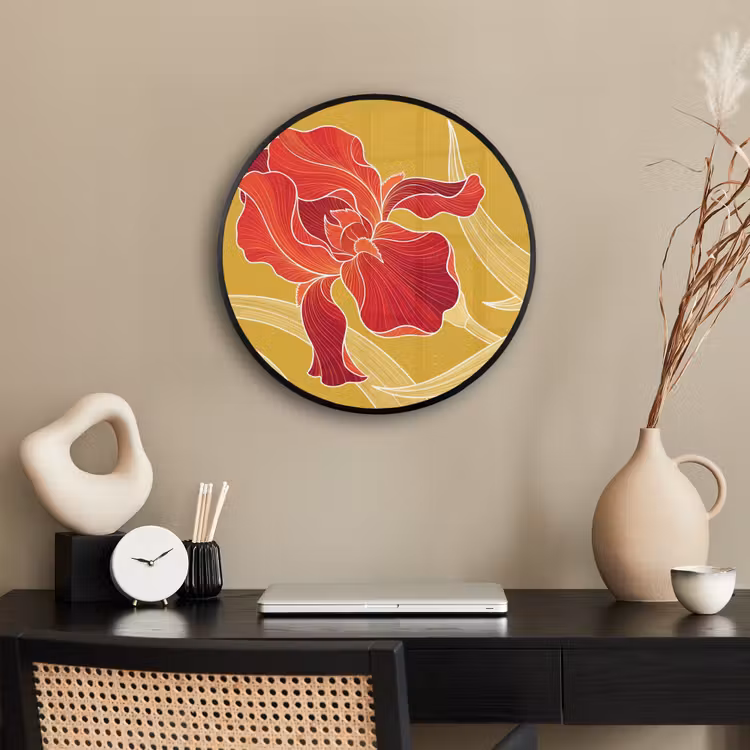 Photo Frame Round - Flowers - Illustration - Red - Bloemen - Illustratie - Rood Fotolijst rond zonder passe partout klein