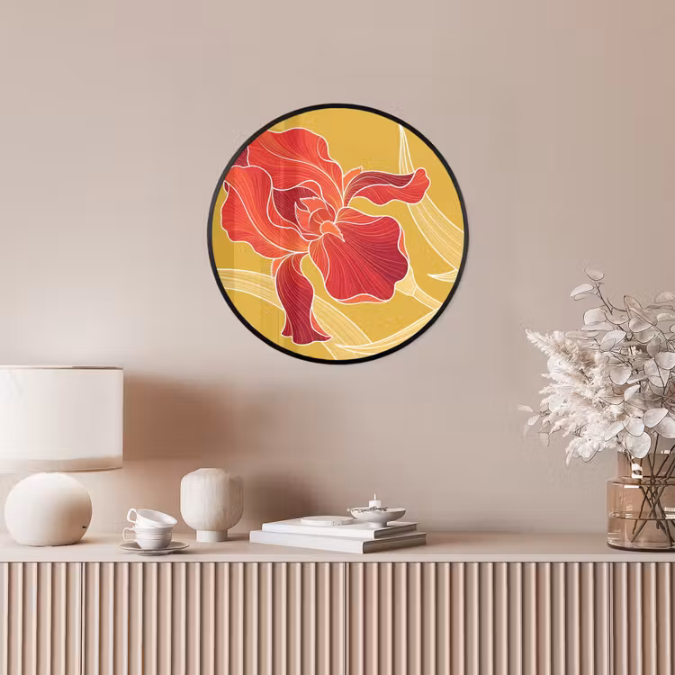 Photo Frame Round - Flowers - Illustration - Red - Bloemen - Illustratie - Rood Fotolijst rond zonder passe partout klein