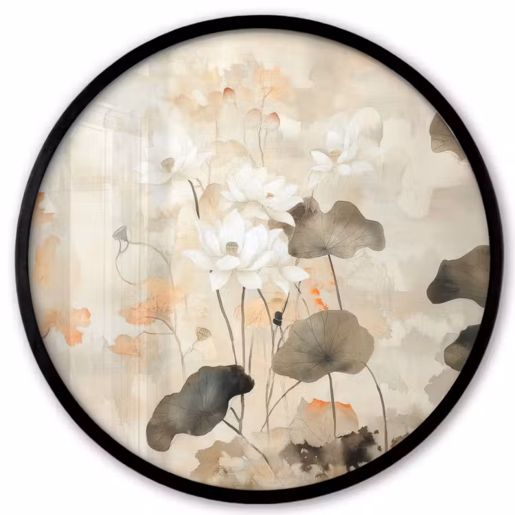 Bloemen - Japandi - Wabi sabi Fotolijst rond zonder passe partout klein -3d