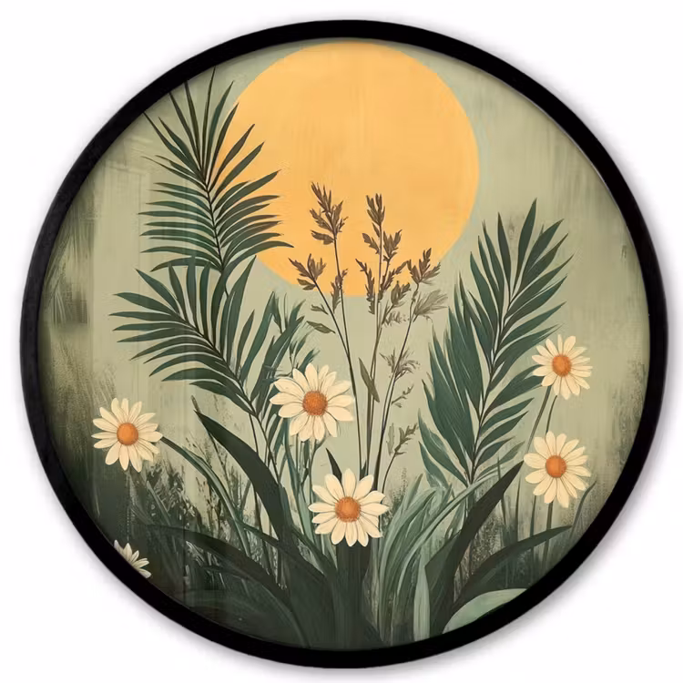 Bloemen - Bladeren - Zon - Groen Fotolijst rond zonder passe partout klein -3d