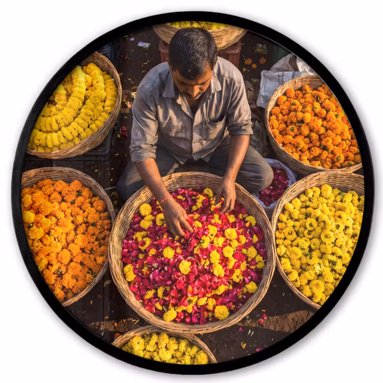 Photo Frame Round - Flowers - Market - Colorful - Bloemen - Markt - Kleurrijk Fotolijst rond zonder passe partout klein