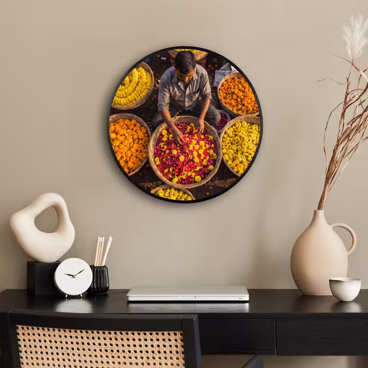 Photo Frame Round - Flowers - Market - Colorful - Bloemen - Markt - Kleurrijk Fotolijst rond zonder passe partout klein