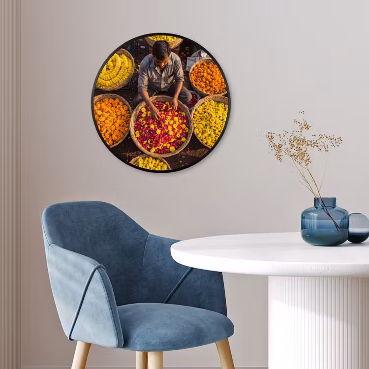 Photo Frame Round - Flowers - Market - Colorful - Bloemen - Markt - Kleurrijk Fotolijst rond zonder passe partout klein