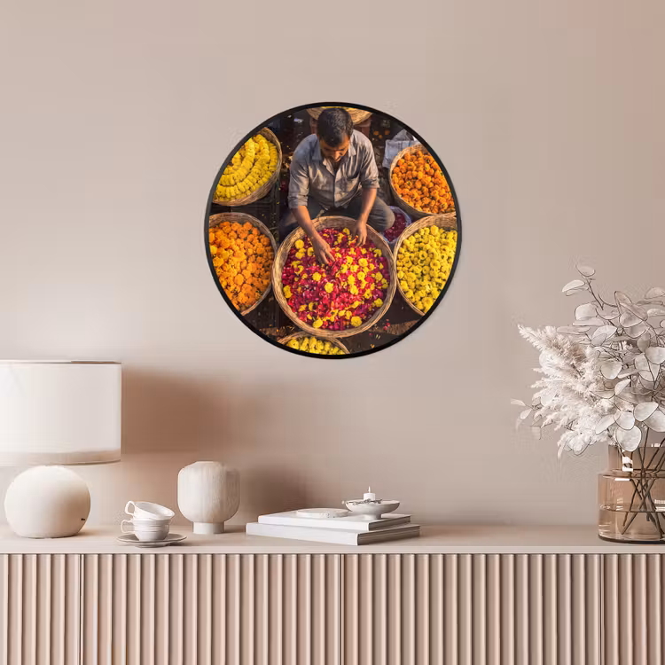 Photo Frame Round - Flowers - Market - Colorful - Bloemen - Markt - Kleurrijk Fotolijst rond zonder passe partout klein
