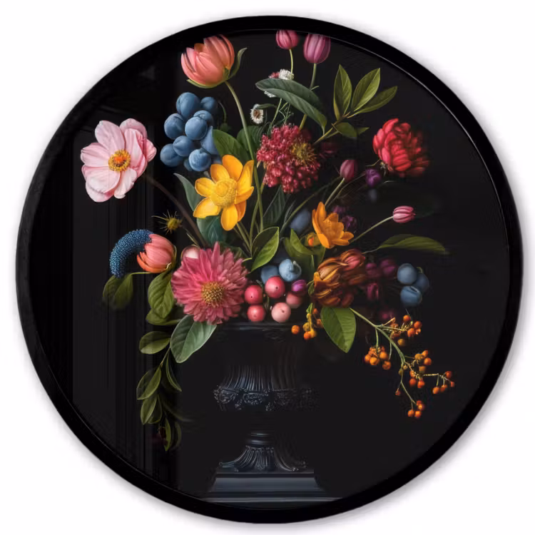 Bloemen - Vrolijk - Vaas Fotolijst rond zonder passe partout klein -3d