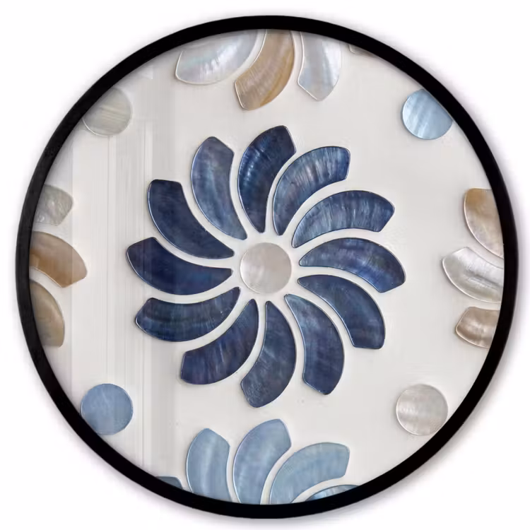 Bloemen - Parelmoer - Abstract - Patroon - Blauw Fotolijst rond zonder passe partout klein -3d