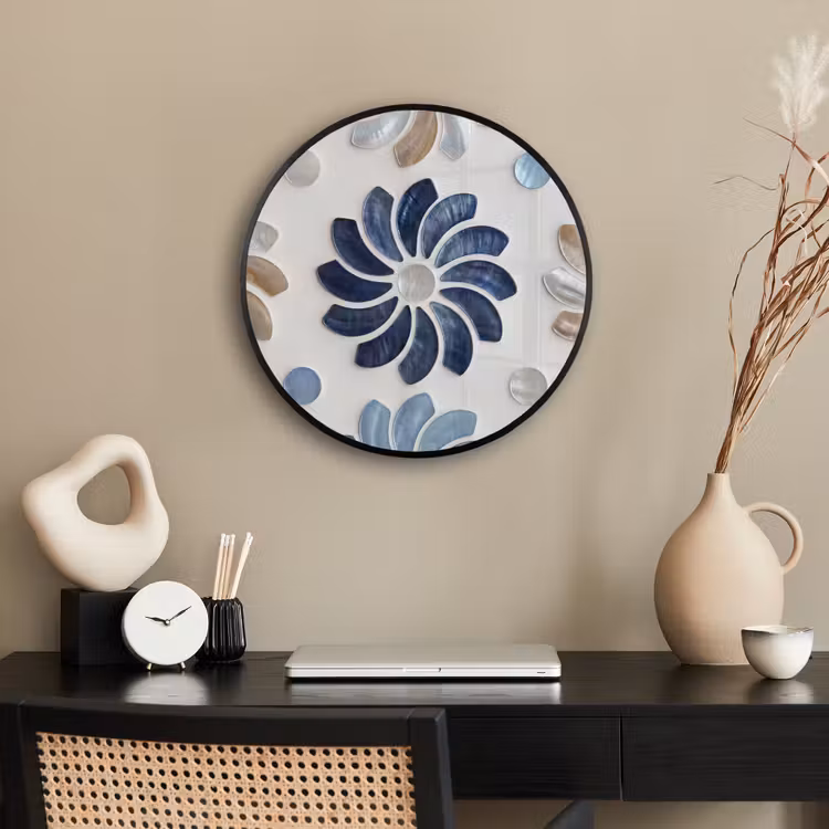 Bloemen - Parelmoer - Abstract - Patroon - Blauw Fotolijst rond zonder passe partout klein -sfeer1