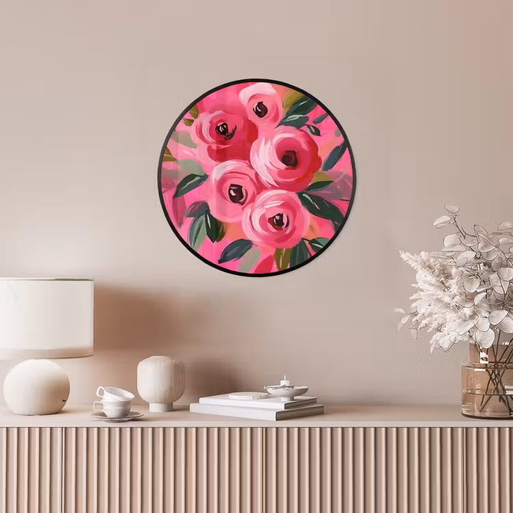 Bloemen - Verf - Roze Fotolijst rond zonder passe partout klein -sfeer3