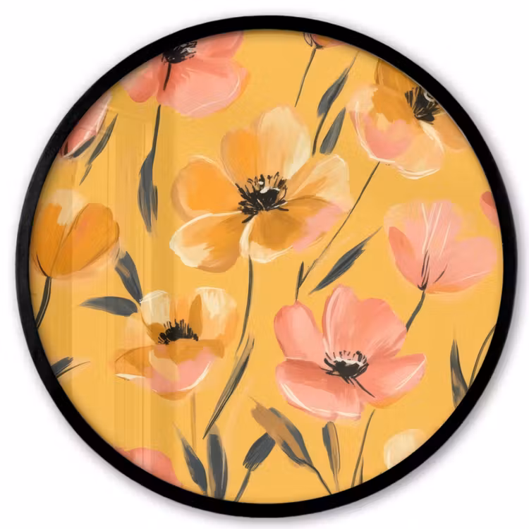 Bloemen - Geschilderd - Geel Fotolijst rond zonder passe partout klein -3d