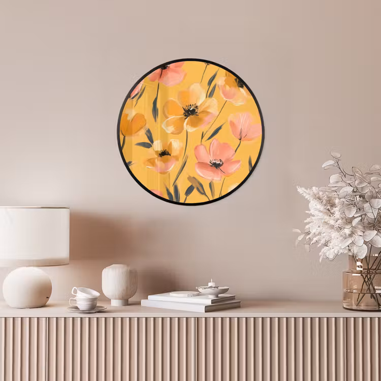 Bloemen - Geschilderd - Geel Fotolijst rond zonder passe partout klein -sfeer3