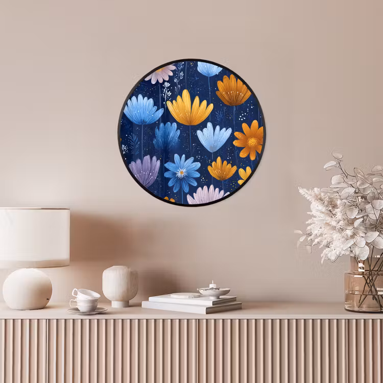 Bloemen - Patroon - Blauw - Contrast Fotolijst rond zonder passe partout klein -sfeer3
