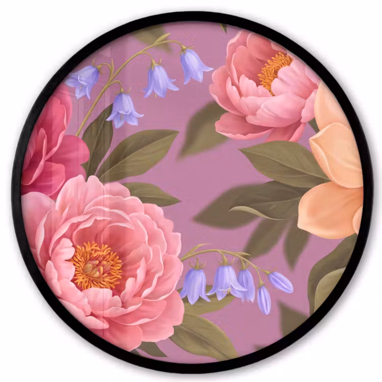 Bloemen - Patroon - Illustratie - Roze Fotolijst rond zonder passe partout klein -3d