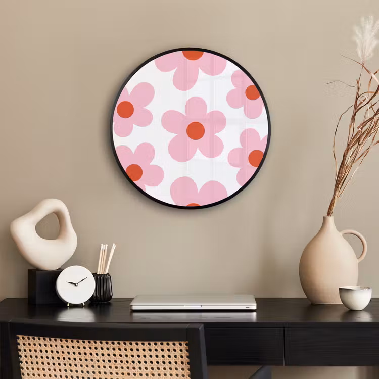 Bloemen - Patroon - Modern - Roze - Wit Fotolijst rond zonder passe partout klein -sfeer1