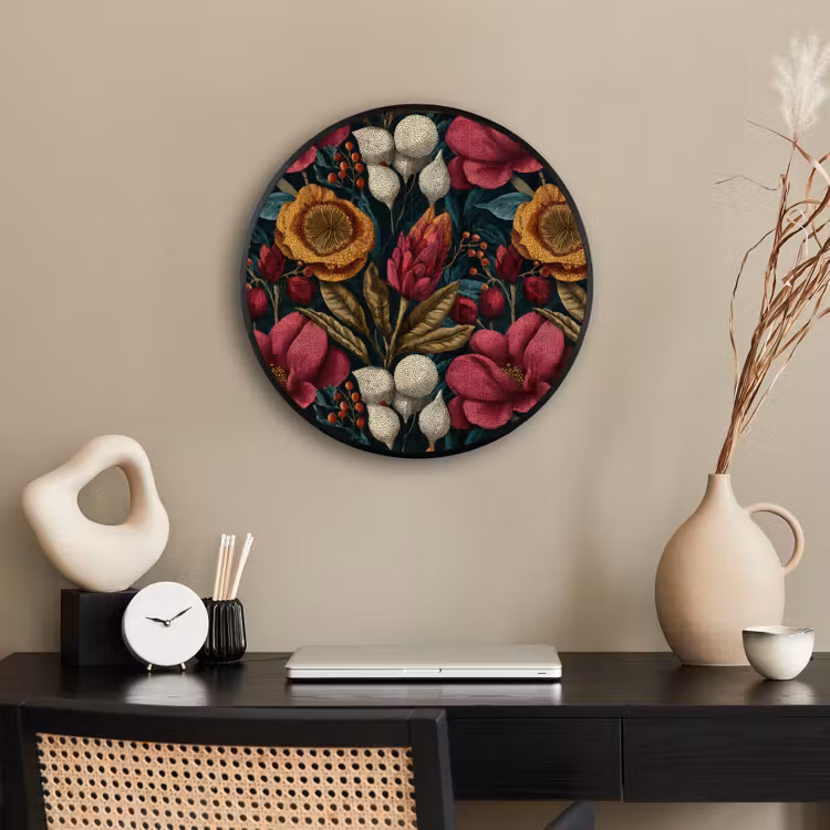 Bloemen - Patroon - Rood - Goud Fotolijst rond zonder passe partout klein 856 -sfeer1
