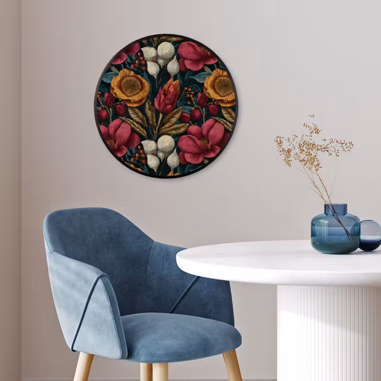 Bloemen - Patroon - Rood - Goud Fotolijst rond zonder passe partout klein 856 -sfeer2