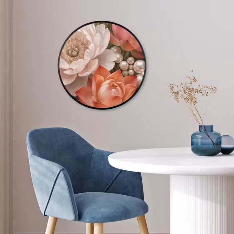 Bloemen - Parels - Elegant - Roze - Wit Fotolijst rond zonder passe partout klein -sfeer2