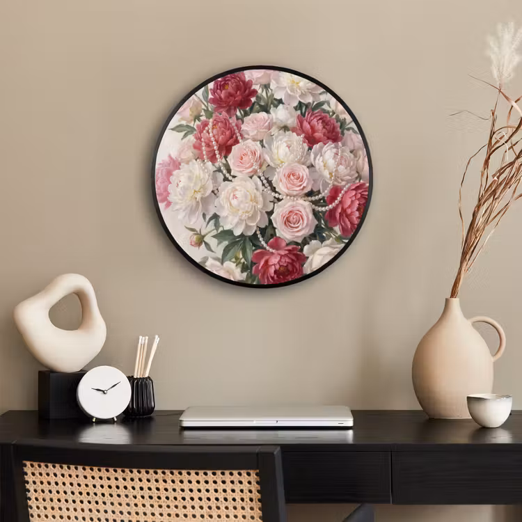 Bloemen - Parels - Romantiek - Klassiek - Roze Fotolijst rond zonder passe partout klein -sfeer1
