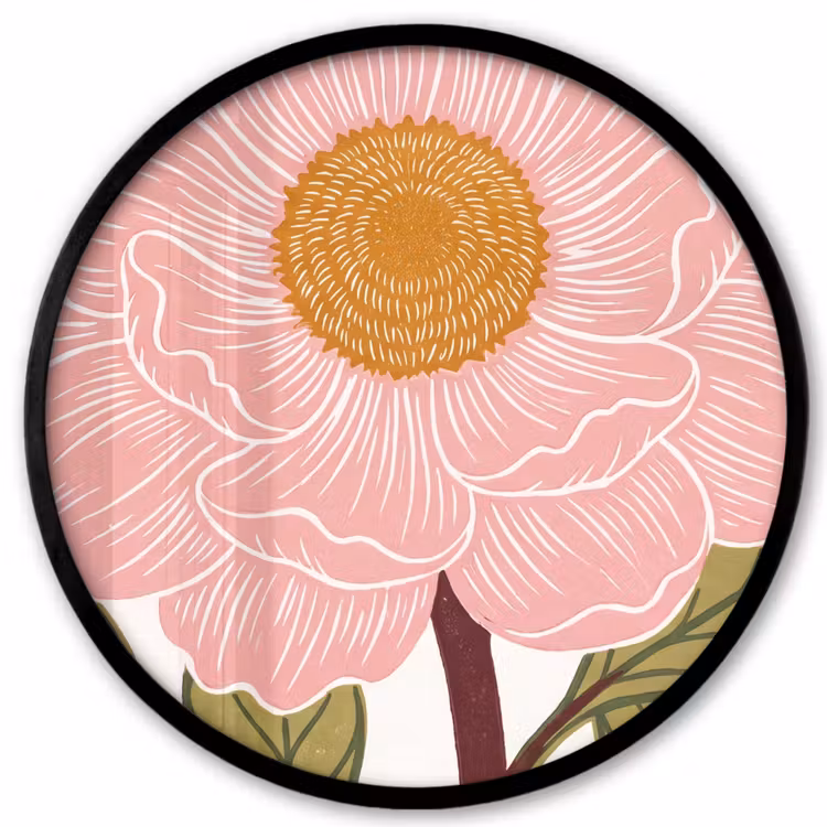 Photo Frame Round - Flowers - Pink - Illustration - Bloemen - Roze - Illustratie Fotolijst rond zonder passe partout klein