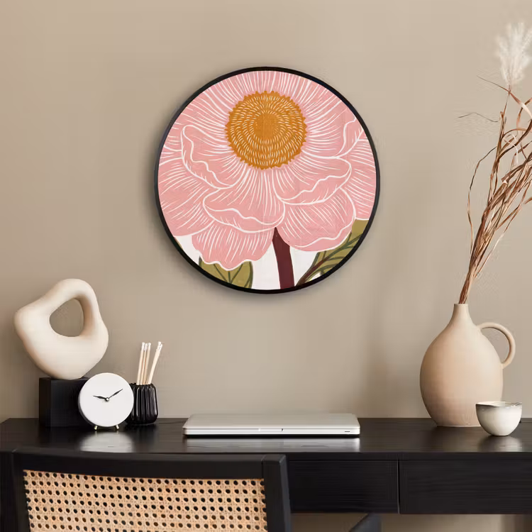 Photo Frame Round - Flowers - Pink - Illustration - Bloemen - Roze - Illustratie Fotolijst rond zonder passe partout klein