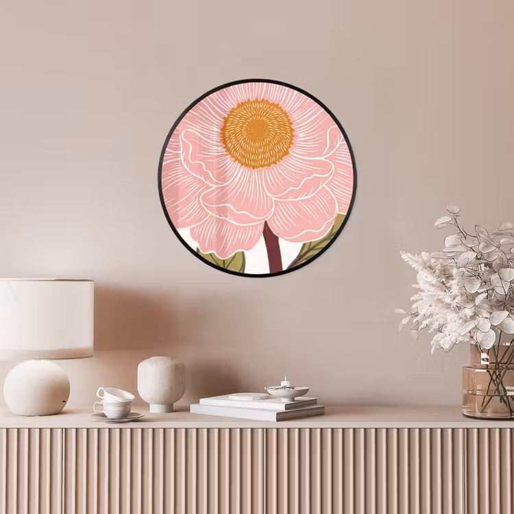 Photo Frame Round - Flowers - Pink - Illustration - Bloemen - Roze - Illustratie Fotolijst rond zonder passe partout klein