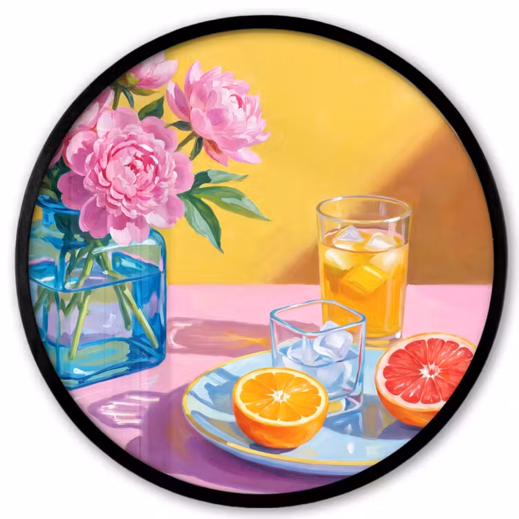 Photo Frame Round - Flowers - Pink - Modern - Bloemen - Roze - Modern Fotolijst rond zonder passe partout klein