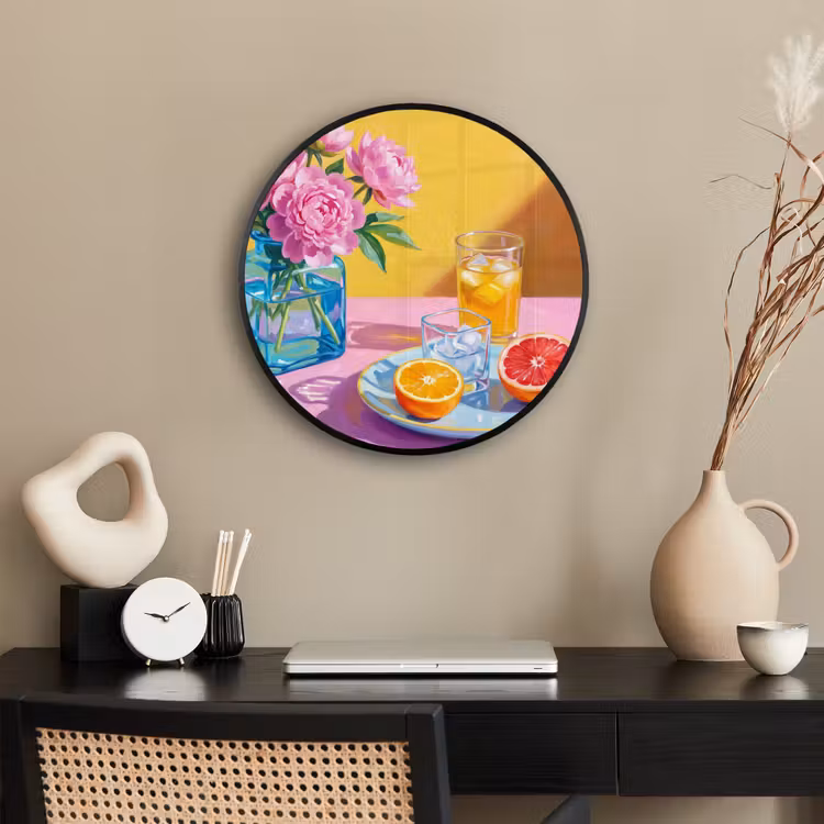 Photo Frame Round - Flowers - Pink - Modern - Bloemen - Roze - Modern Fotolijst rond zonder passe partout klein