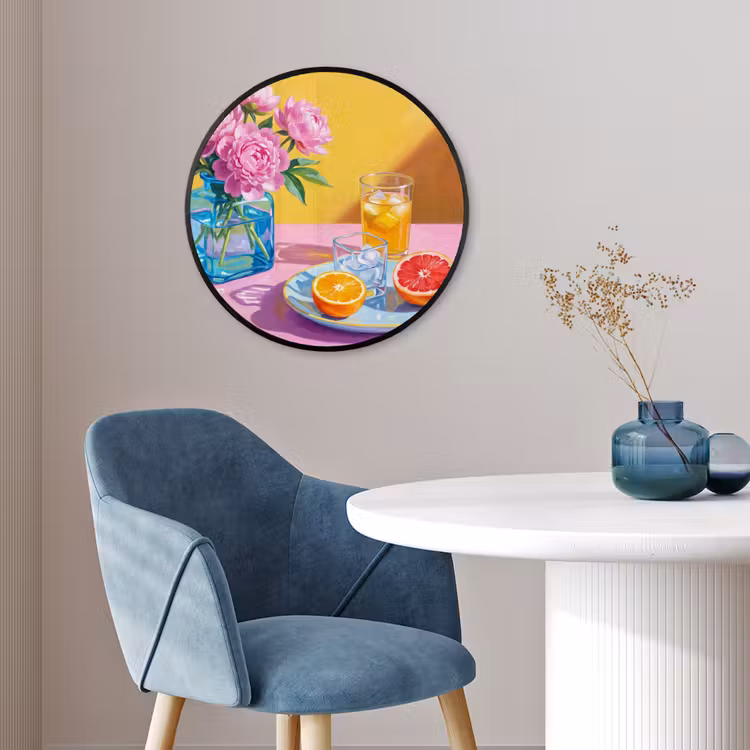 Photo Frame Round - Flowers - Pink - Modern - Bloemen - Roze - Modern Fotolijst rond zonder passe partout klein
