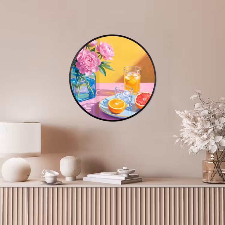 Photo Frame Round - Flowers - Pink - Modern - Bloemen - Roze - Modern Fotolijst rond zonder passe partout klein