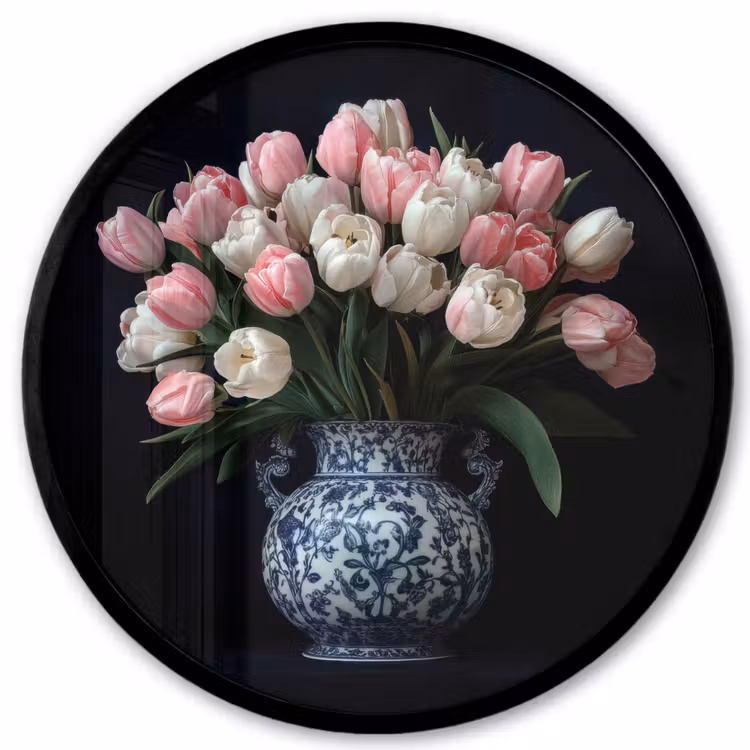Bloemen - Roze - Tulpen - Vaas Fotolijst rond zonder passe partout klein -3d
